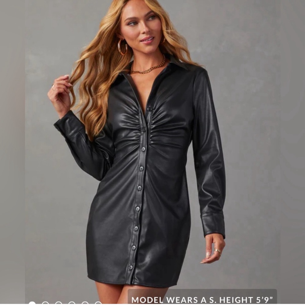 VICI A. Peach Button Collared Faux Leather Mini Dress S NEW!